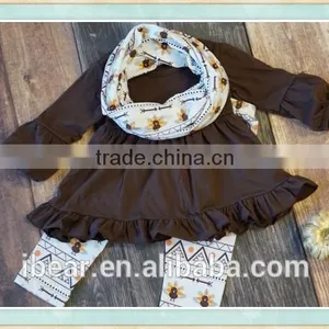 Fall Boutique Girl Clothing 2016 Unique Design Brown Tunic With Ruffle Accents Adorable Turkey Aztec Leggings Baby Kids Clothes thumbnail-1