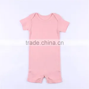 Hot Sale Short Sleeve Solid Color Cotton Baby Rompers Infant Clothes Bodysuit thumbnail-3