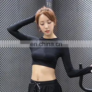 Women Backless Running T Shirt Quick Dry Elastic Running Tops Long Sleeve Sports Yoga Sportwear Fitness Midriff-baring Tees thumbnail-2