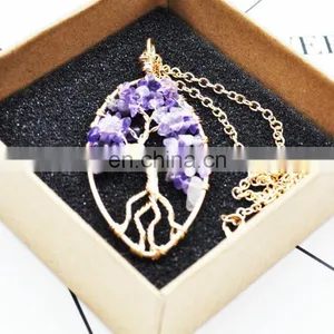 2017 Hot New Natural Gravel Geometrical Irregular Tree of Life Rich Tree Crystal Necklace thumbnail-2