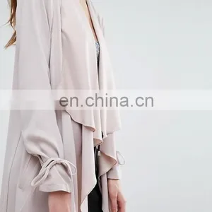 High Quality OEM Service Cheap Price Open Front 00% Polyester Women Dust Coat thumbnail-4