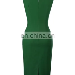 Belle Poque Retro Vintage Slim Fit Sleeveless Hips-Wrapped Bodycon Dark Green Women Business Tight Pencil Dress BP000302-2 thumbnail-4