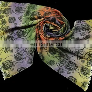 AZO FREE & COLOR FAST 100% MERINO WOOL PRINTED JACQUARD SCARF FOR RETAIL / WHOLESALE / PROMOTION thumbnail-2
