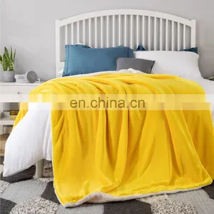 Amazon Luxury Custom OEM Yellow Fleece Throw Sherpa Blanket For Travel thumbnail-5