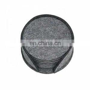 Laser Cut Round Felt Drink Coaster With Printed Logo Cup Coasters Set With Holder thumbnail-3