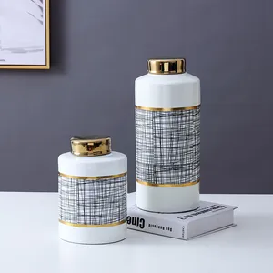 Nordic Style Deer Flower Graffiti Painting Cylinder Ceramic Dried Flower Storage Vases Set For Dining Room thumbnail-4