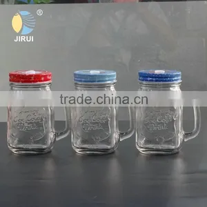 16oz Glass Mason Jar Mug With Straw and Handle and Daisy Cut Cap thumbnail-2