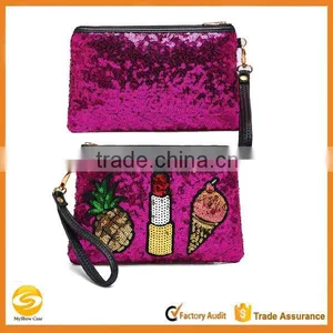 High Quality Glitter Cosmetic Bag, OEM Glitter Faux Leather Cosmetic Pouch,ladies Glitter Clutch Bag,ladies Leather Vanity Bag thumbnail-1