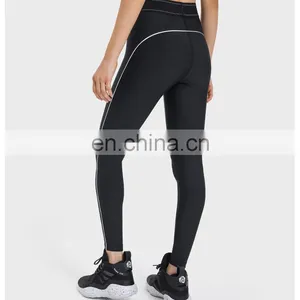 Wholesale High Waist Color Blocking Elastic Waistband Sports Leggings Outdoor Training Gym Pants For Women Fitness Wear Clothes thumbnail-4