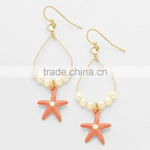 COASTAL STARFISH CHARM PEARL BEADED HOOP EARRINGS thumbnail-1