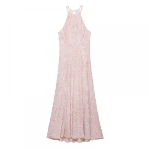 2025 Summer New Women's Fashion European and American Style Simple Texture Hanging Neck Collar Dress thumbnail-1
