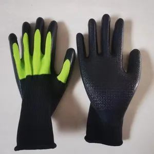 Black&cyan Polyester 13 Gauge Knitted Physical Pressed Black Latex Palm Coated Work Gloves thumbnail-1