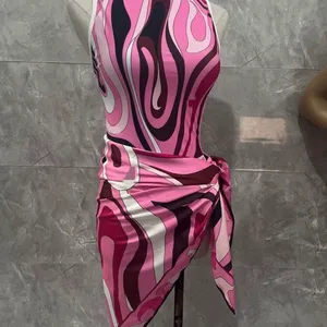 High Neck Famous 2 Piece Swimsuit Open Back Sexy Women Design Swimwear With Beachscarfs thumbnail-3
