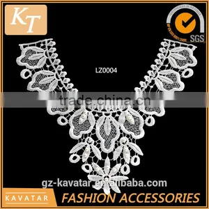 White Floral Pattern Lace Beaded Collar for Wedding Dress thumbnail-1