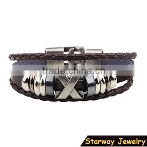 >>hot Selling Wholesale Beaded DIY Leather Bracelet With X Letter / thumbnail-1