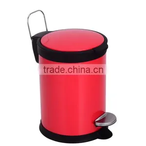 Red Round Stainless Steel Trash Can thumbnail-2