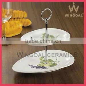 Ceramic 2 Tiers Cake Stand With Decal thumbnail-1