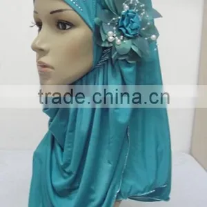 H289 Latest One Piece Instant Hijab With Flower and Rhinestones thumbnail-5