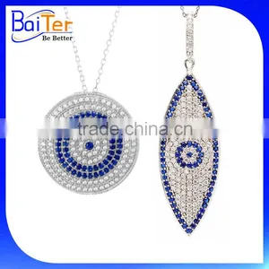 Fashion Micro Pave Setting AAA Necklace Authentic 925 Sterling Silver CZ Disc Round Large Evil Eye Necklace thumbnail-1