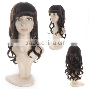 Synthetic Hair Wigs New Available Beautiful Heat Resistant Synthetic Wig Wavy With Full Bangs Black Color thumbnail-1