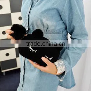 2015 Free Shipping! Fashion Small Cute Lovely Women's Handbag Flannel Cartoon Clutches Cat Beauty Make-up Evening Bags thumbnail-2