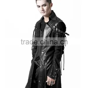 Poison Black Jacket Mens Faux Leather Goth Military Coat thumbnail-4