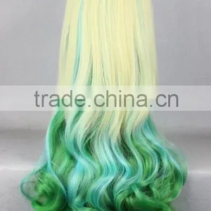 Costume Synthetic Crazy Color Kinky for Halloween Party Wig Yellow and Green Wig N413 thumbnail-3