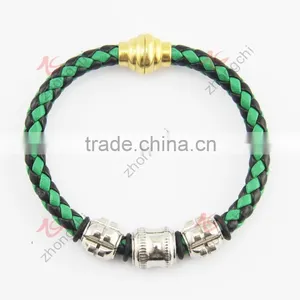 Braided PU Leather or Genuine Leather Stainless Steel Mangnet Clasp Bangle thumbnail-6
