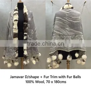 Jamawar ShawlsJamavar D/Shape Fur Trim With Fur Balls 03 thumbnail-1