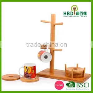 Wooden/ Bamboo Mug Tree Holder With Coasters /bamboo Cup Holder thumbnail-1