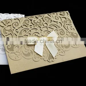 Wedding Decorated Custom Elegant Wedding Invitation Card With Ribbon Bow thumbnail-1