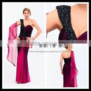 Elegant One-shoulder Beaded and Ruffle Evening Dress Formal Evening Wear thumbnail-1