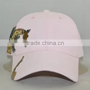 Guangzhou Hat Factory Professional Custom 6 Panel / 100% Cotton/pink/giraffe Embroidery Logo/baseball Cap thumbnail-1