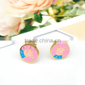 Stainless Steel Enamel Earring , Children Jewelry Gold Stud Earring thumbnail-3