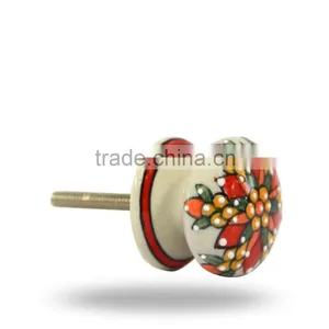 Ceramic Round Double Neck Flower Print Knob thumbnail-2