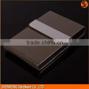 Office Unisex Magnetic Llid Leather Bussiness Name Card Box Holder Name Card Case Organizer Black and Brown thumbnail-4