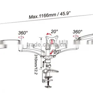 Desk Clamp and Grommet Gas Spring LCD Triple Monitor Mount thumbnail-3