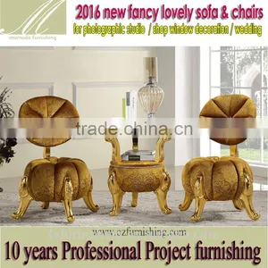 FF2015 Fun and Sweet Pumpkin Leisure Chairs Gold Velvet Fabric Neoclassic Stools Ottoman Small Fancy Childern Chair thumbnail-1