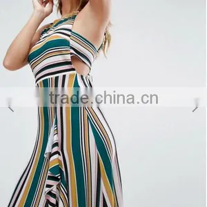 Women Clothing/ Striped Strappy Bow Back Maxi Dress thumbnail-3