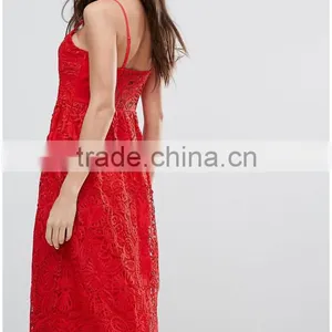 Clothing OEM Shiny Red Lady Women Midi Dresses Prom Lace Dresses thumbnail-2