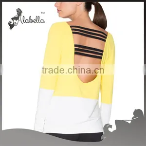 Bright Yellow With White Color Yoga Long T-shirt in Autumn thumbnail-2