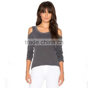 Ladies New Design Cotton Extended off Shoulder Long Sleeve t Shirt Design thumbnail-1