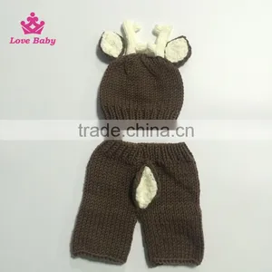 2pcs Pants and Hat Set Photo Props Hand Crochet Fashion Deer Animal Knitting Photography thumbnail-1