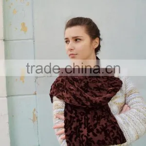 Vintage Brown Velvet Scarf ,Lace Shawl, Gothic Shawl, Plush Scarf, Women's Neck Scarf, Devore Scarf Stole, Velvet Devore Scarf thumbnail-1