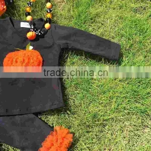 New Arrival Girls Boutique Outfits Kids Halloween Ruffle Pants Sets Long Sleeve Sets Necklace and Headband thumbnail-2