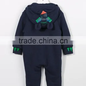 Navy Blue Cotton Animal Ears Hooded Baby Clothes Romper thumbnail-2