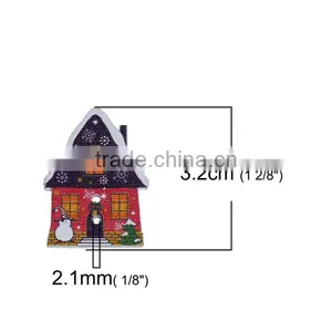 Wood Sewing Buttons Scrapbooking 2 Holes Village House Multicolor Christmas Snowman Pattern thumbnail-2