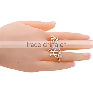 Gold-plated Rhinestone Honey Knuckle Double Finger Rings thumbnail-2
