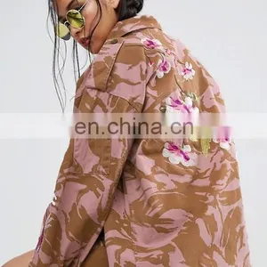 Fashion Latest Design Embroidery Long Sleeve Midweight Woven Button-flap Women 100%cotton Camouflage Camo Print Jacket thumbnail-3