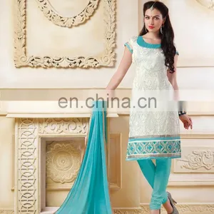 White Colored Banarasi Chanderi Suit. thumbnail-1